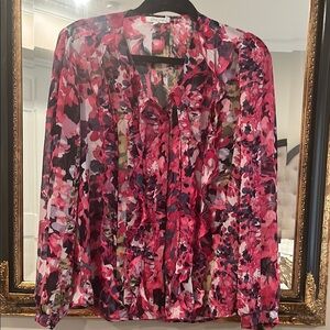 Chic Pink Floral Women's long Sleeve Blouse